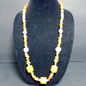 VTG Authentic Amber/Turquoise/Carnelian Assort 7- 20 mm Bead 28" Necklace